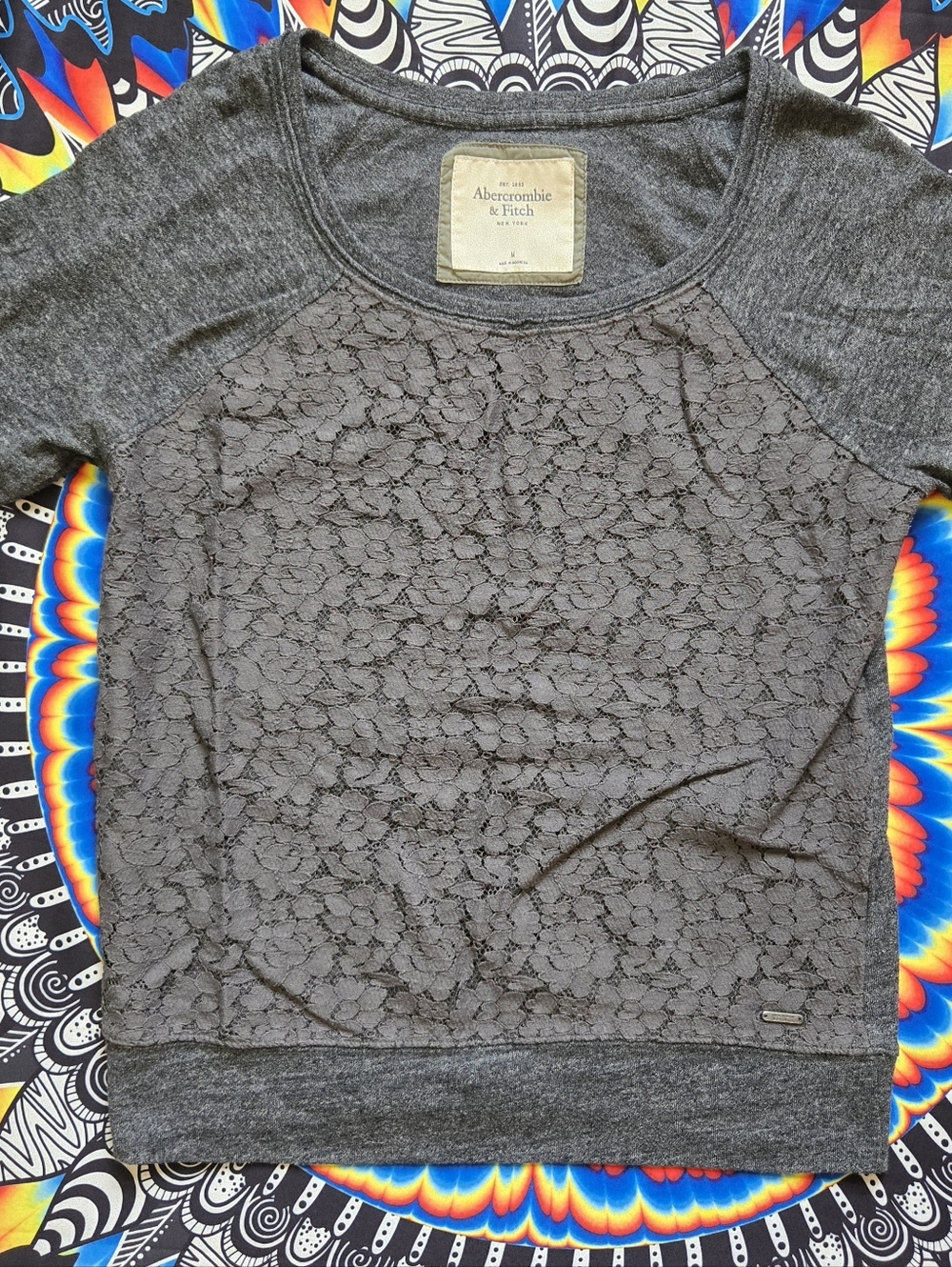 Vintage Abercrombie & Fitch Gray Lace Front Sweatshirt